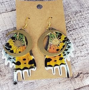 Rainbow Morpho Butterfly Wing Dangle Earrings #124